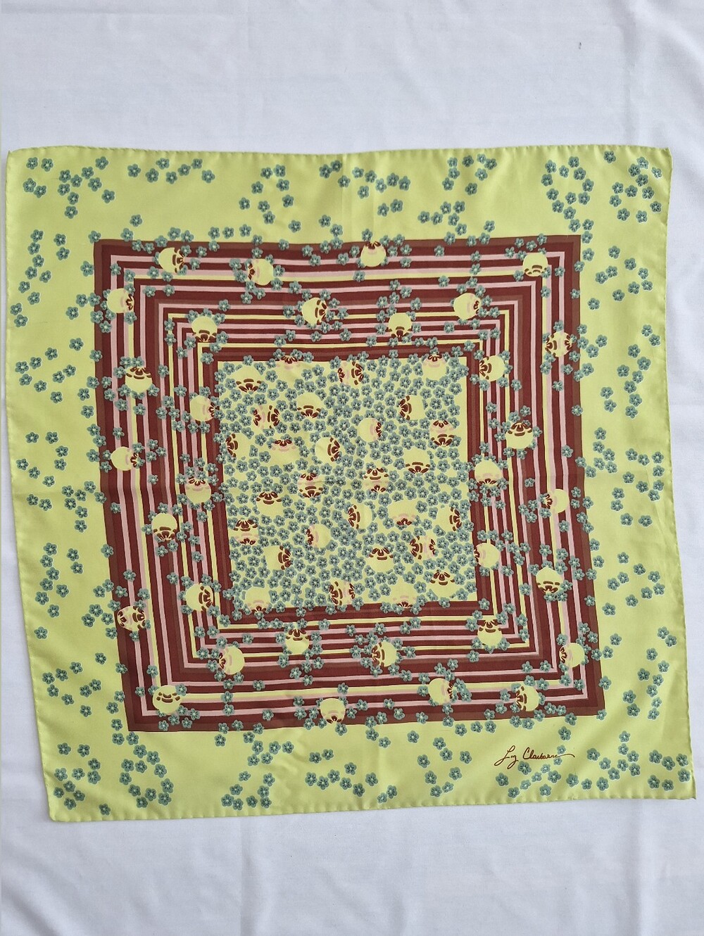 Liz Claiborne Green & Brown  Floral Border Scarf